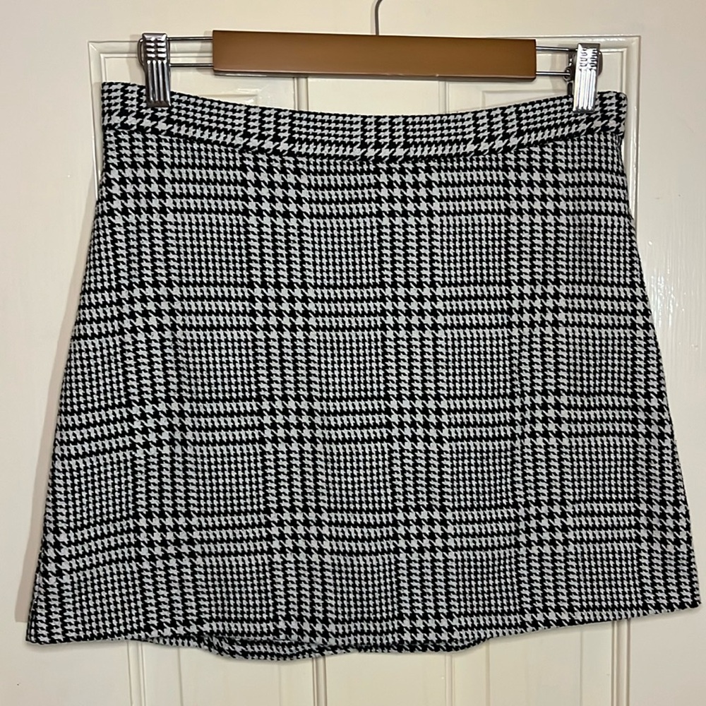Houndstooth Plaid Black and White Mini Skirt Size Large